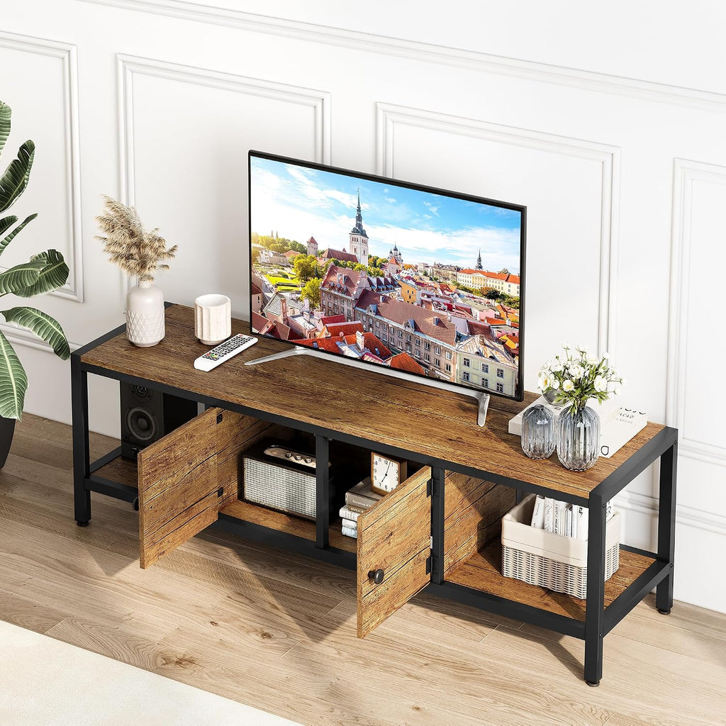 Garvee TV Stand for Television up to 65'', Farmhouse Entertainment Center with Storage, 60'' Modern Media Console Cabinet with Doors, Wooden TV Stand for Living Room, Rustic Brown