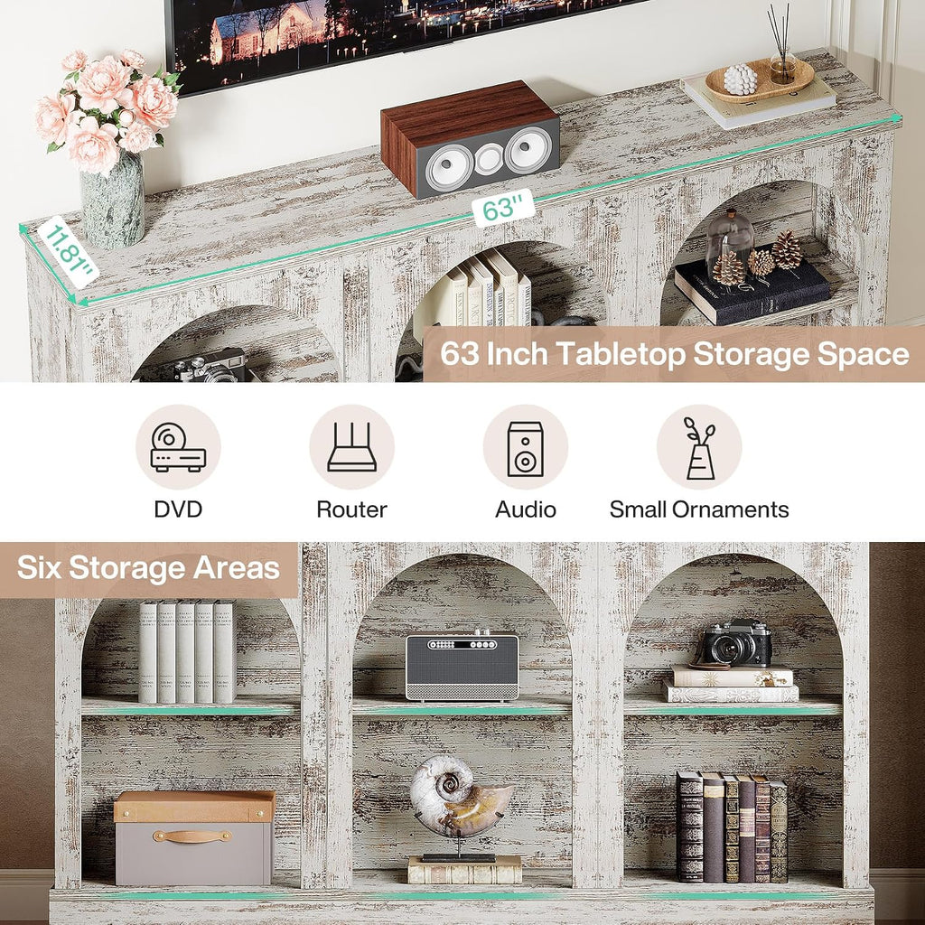 Tribesigns TV Media Consoles for Living Room, Farmhouse Entertainment Center with Storage Cabinets, Modern Television Stand for Bedroom, Distressed White