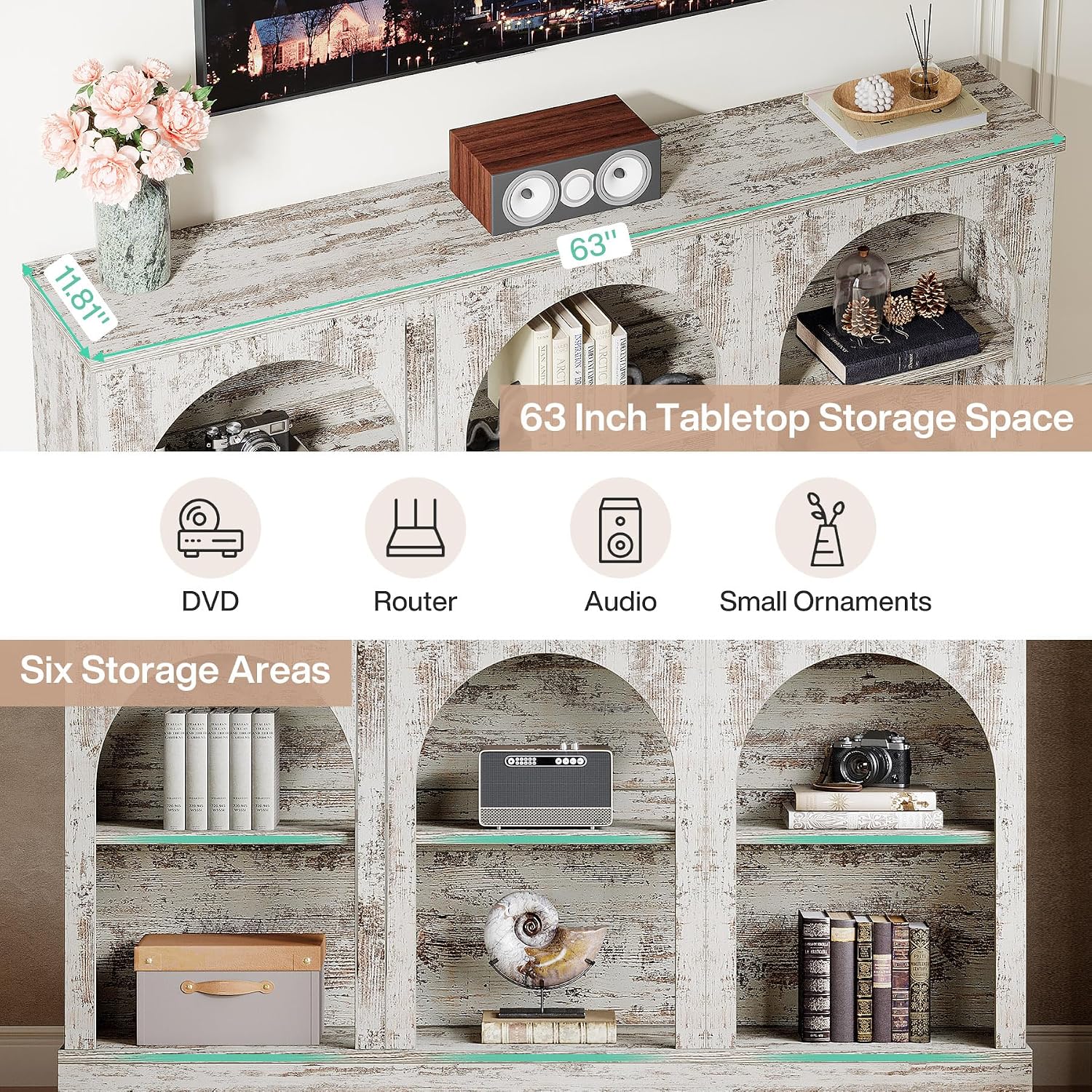 Tribesigns TV Media Consoles for Living Room, Farmhouse Entertainment Center with Storage Cabinets, Modern Television Stand for Bedroom, Distressed White