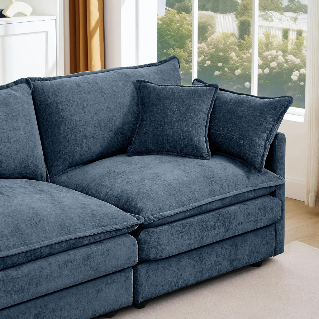 Eafurn Oversized Reversible Modular Sectional Sofa with Movable Ottoman, 4 Seater Convertible L Shaped Corner Couch Modern Chenille Sofa Set w/Double Layers Seat Cushions for Living Room Apartment