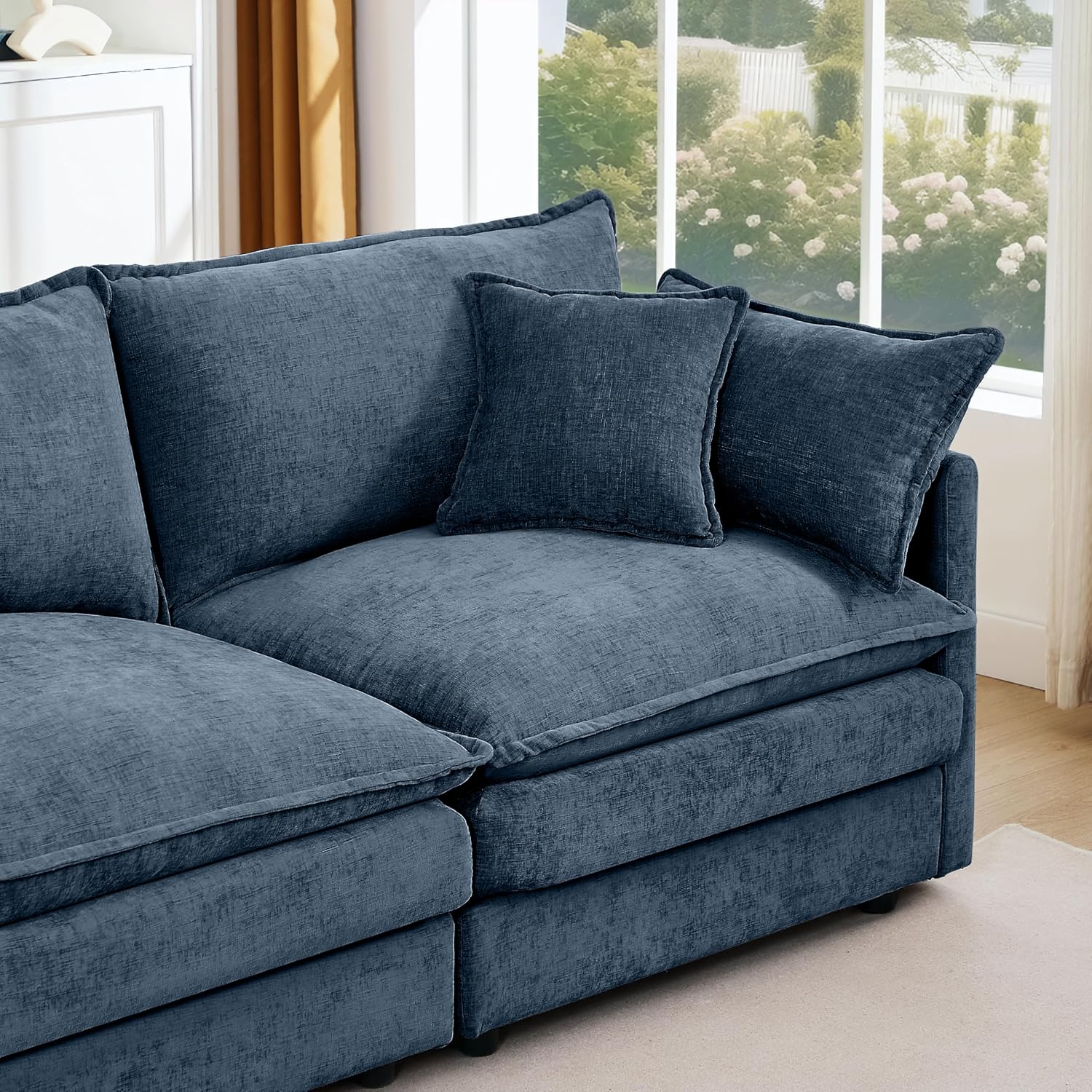Eafurn Oversized Reversible Modular Sectional Sofa with Movable Ottoman, 4 Seater Convertible L Shaped Corner Couch Modern Chenille Sofa Set w/Double Layers Seat Cushions for Living Room Apartment