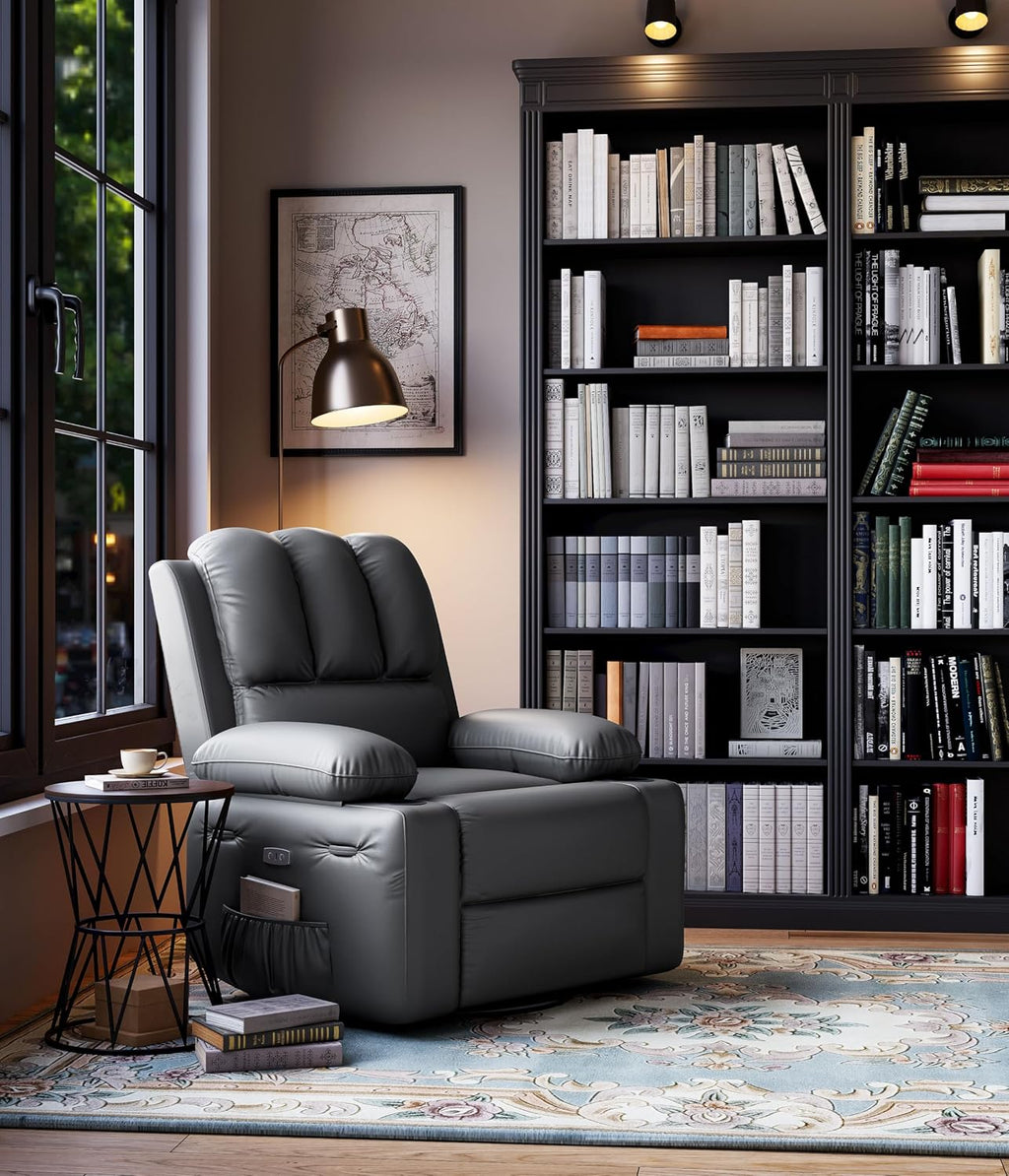 Electric Recliner Chair for Living Room, 360° Swivel Electric Massage Recliner Chair, with Massage & Heat, USB Port, Cup Holders, Side Pocket, Ergonomic Lounge, Adults, Nursery or Bedroom
