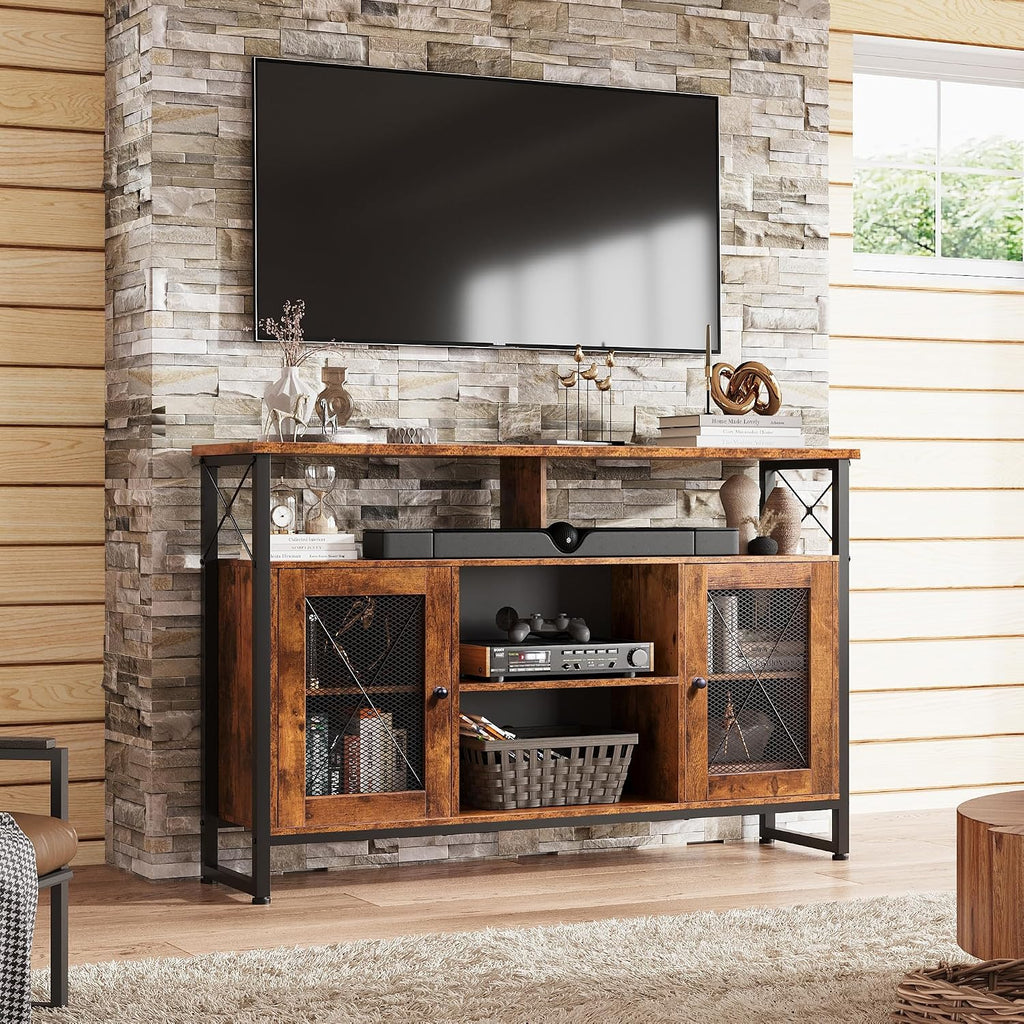 WLIVE TV Stand 55 inch TV, Tall Entertainment Center with Storage, Farmhouse Industrial TV Console for Bedroom Living Room, Rustic Brown