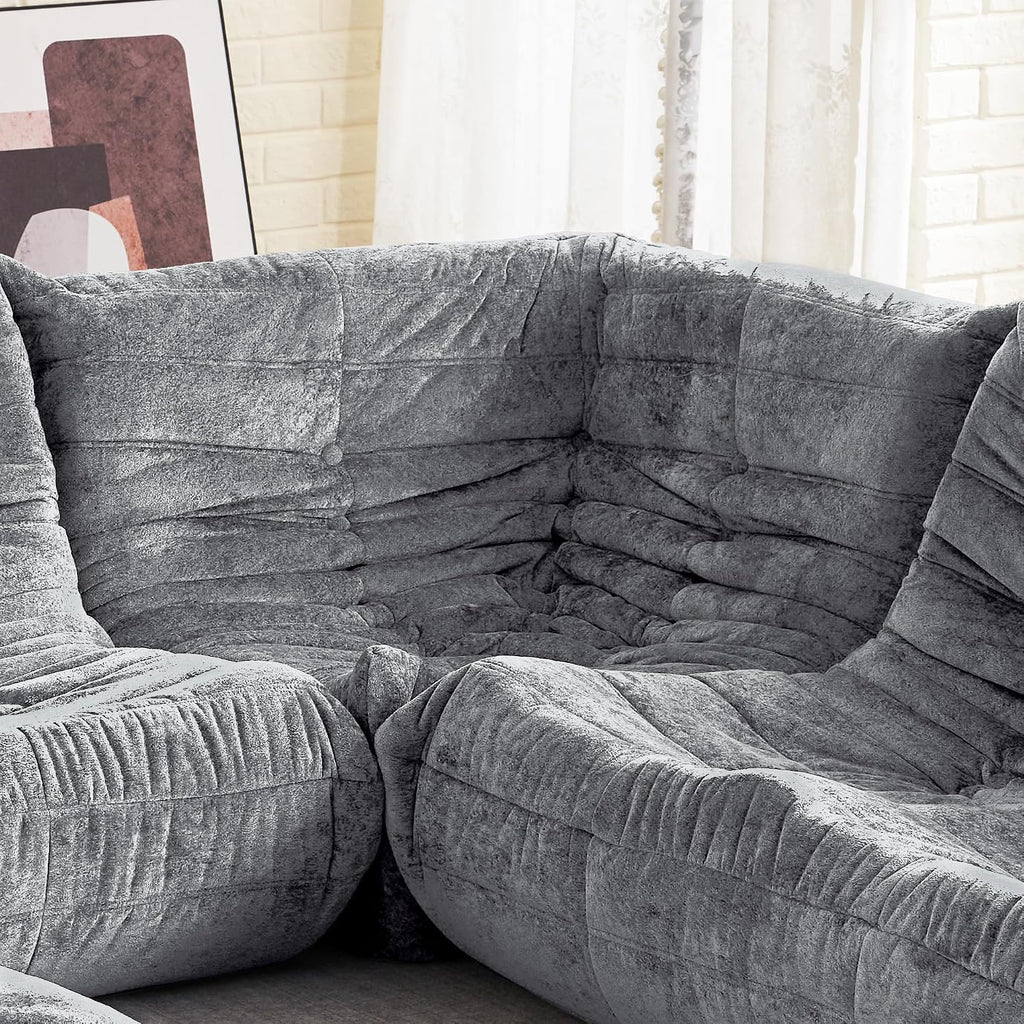 HABUTWAY Bean Bag Chair, Memory Foam Bean Bag Chairs for Adults, Fireside Corner Chair Lazy Floor Corner Sofa for Living Room, Bedroom, Dorm, Office (Light Grey)