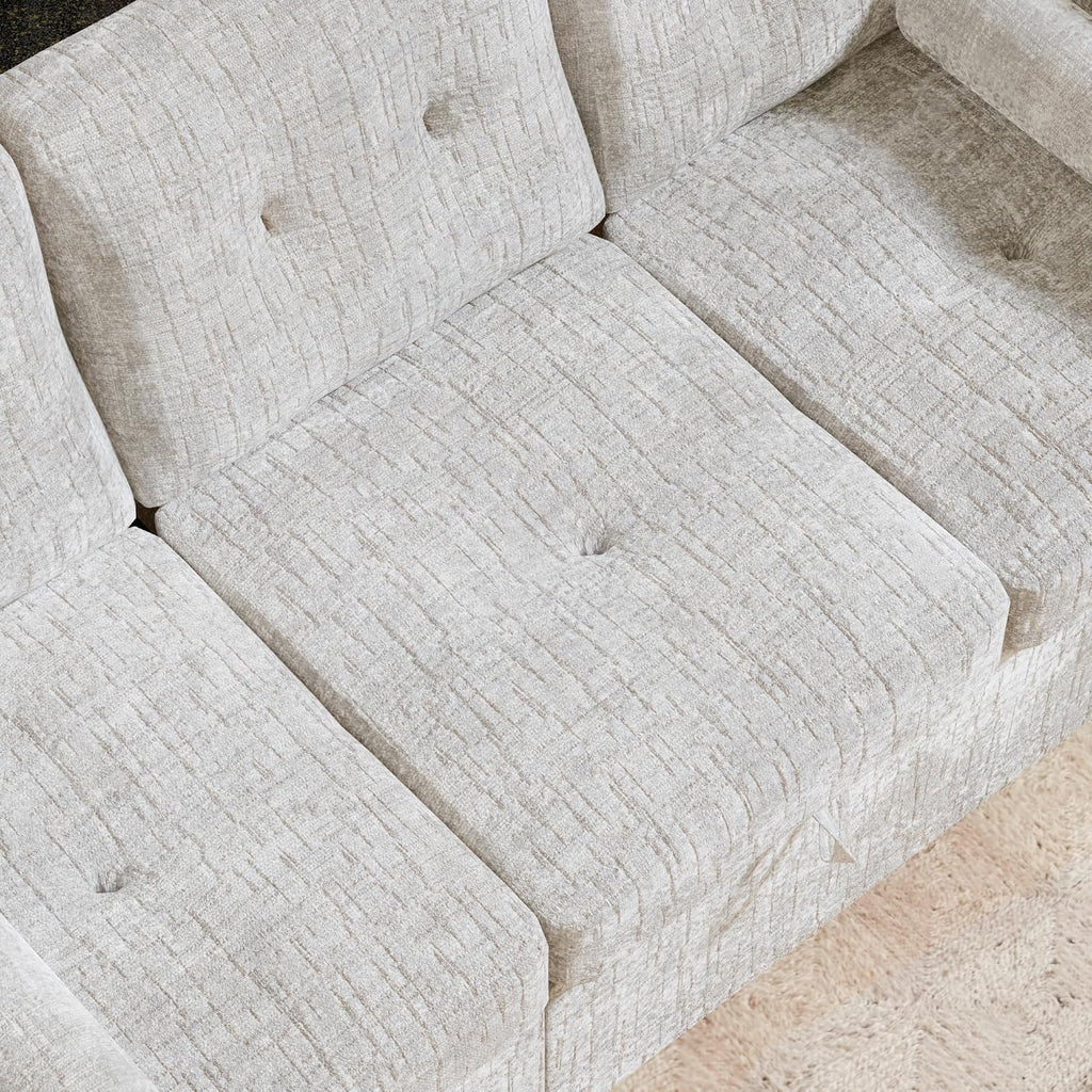 Convertible Sleeper Sofa Bed, 63 Inch Chenille Pull Out Couch with Side Table & Adjustable Backrest, Sectional Sleeper Sofa with Pull Out Bed for Living Room, Apartment, Beige