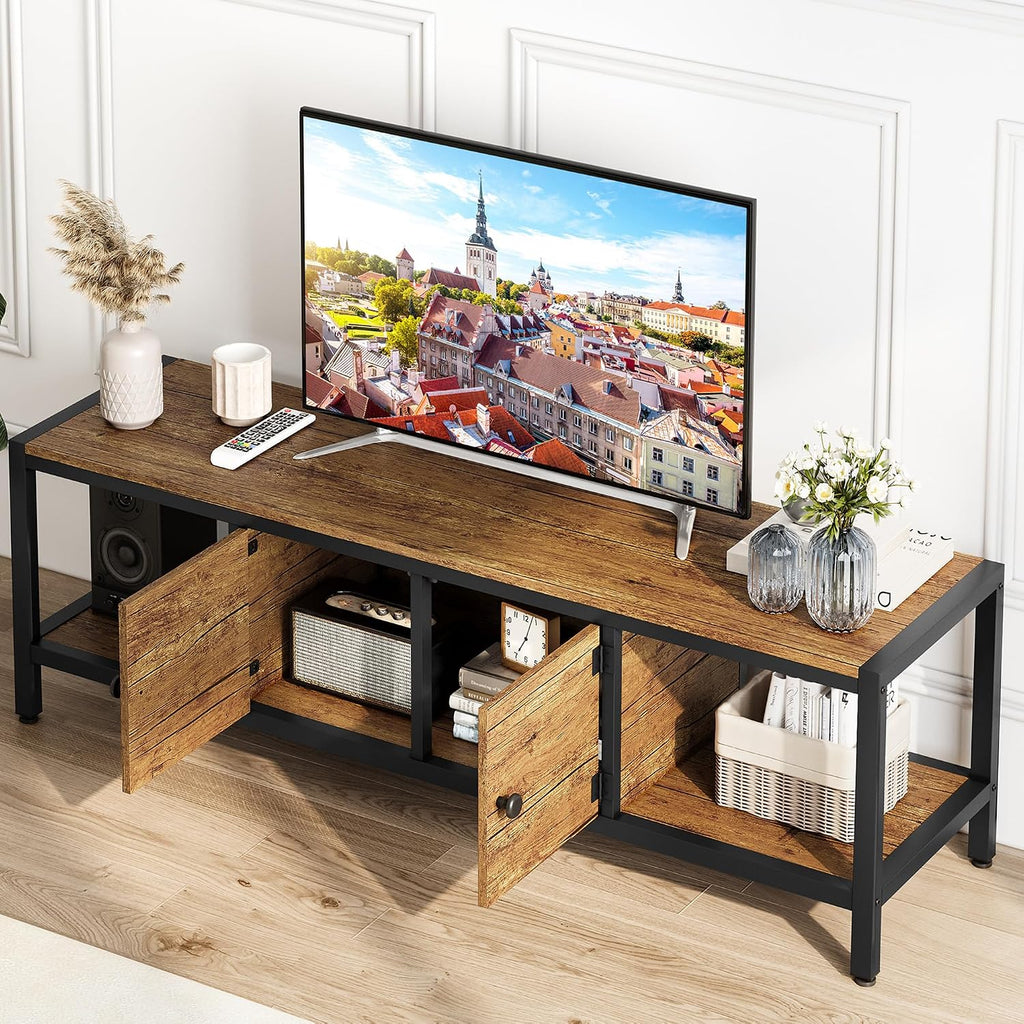 Garvee TV Stand for Television up to 65'', Farmhouse Entertainment Center with Storage, 60'' Modern Media Console Cabinet with Doors, Wooden TV Stand for Living Room, Rustic Brown