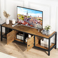 Garvee TV Stand for Television up to 65'', Farmhouse Entertainment Center with Storage, 60'' Modern Media Console Cabinet with Doors, Wooden TV Stand for Living Room, Rustic Brown