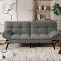 Vipbear 71' Convertible Futon Sofa Bed,Linen Fabric Futon Couch with Detachable Cushion,Adjustable Backrest & Armrest,Modern Loveseat Sleeper Recliner for Living Room,Office,Apartment,Grey
