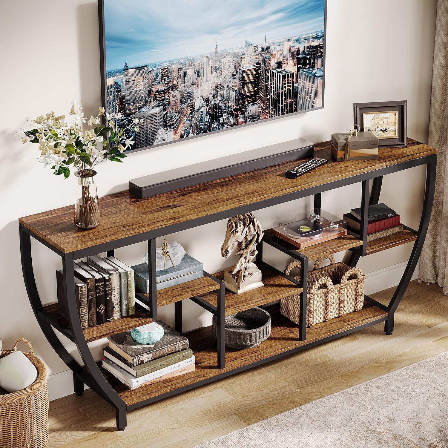 Tribesigns TV Stand for Televisions up to 80 Inches, 70.9 Inches Entertainment Center with Storage Shelves, Wood TV Media Console Table Unit for Living Room, Bedroom, Rustic Brown