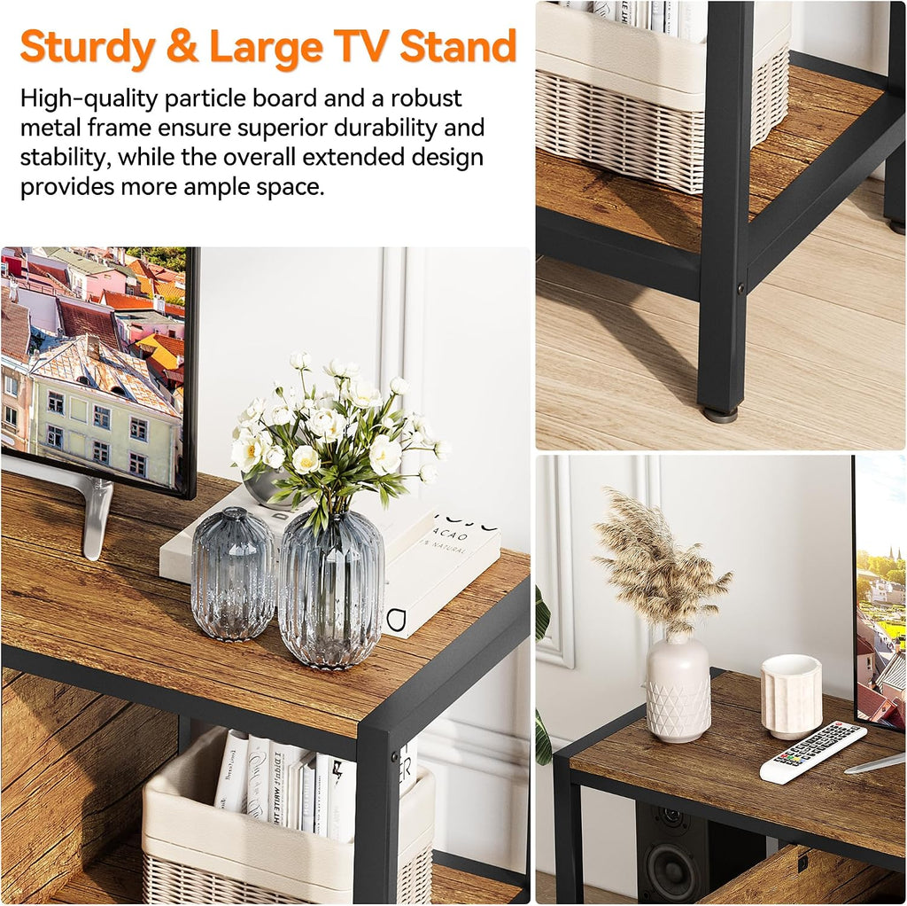 Garvee TV Stand for Television up to 65'', Farmhouse Entertainment Center with Storage, 60'' Modern Media Console Cabinet with Doors, Wooden TV Stand for Living Room, Rustic Brown