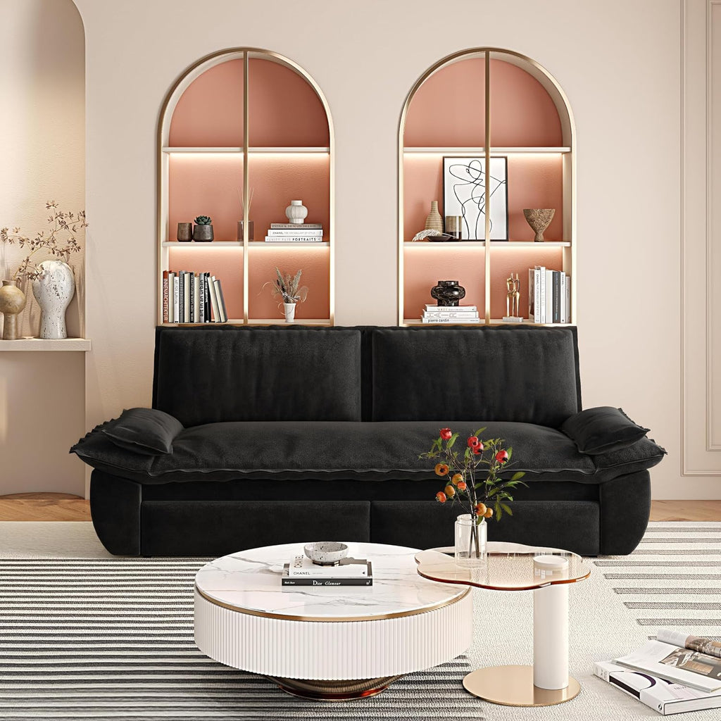 3-in-1 Convertible Sofa Bed Queen Size Pull Out Sleeper Sofa with Heavy Duty Metal Frame, Luxurious Velvet Upholstered Loveseat with 2 Pillows, Modern Folding Guest Bed for Living Room, Apartment | Removable Cushions