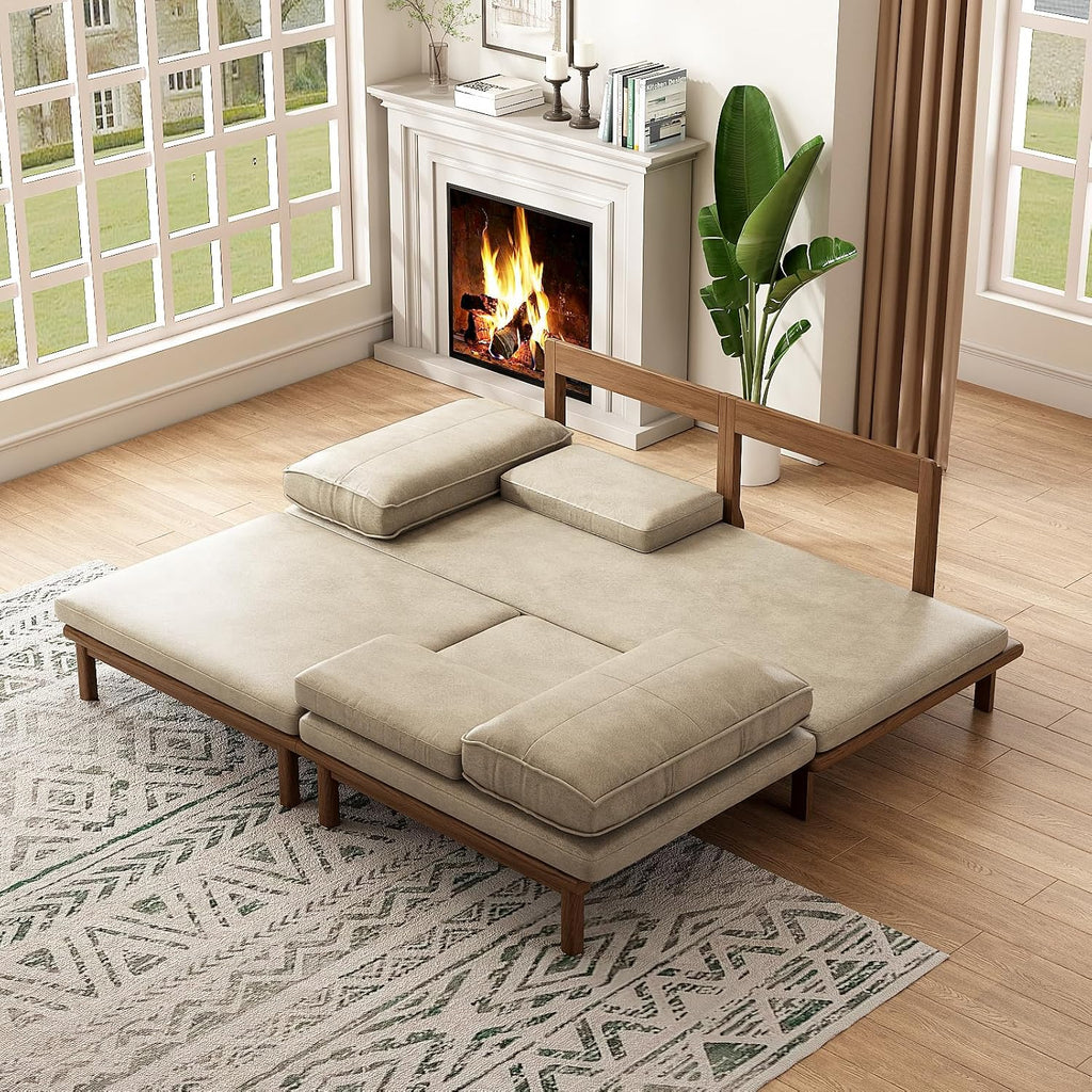 Lartis 78.7' Sofa Bed, Sleeper Pull Out Couch, Modern Couch Convertible Modern Futon for Living Room/Apartment/Bedroom, Modular Design Sofa,Full Solid Wood Frame（Beige,Tech Cloth）