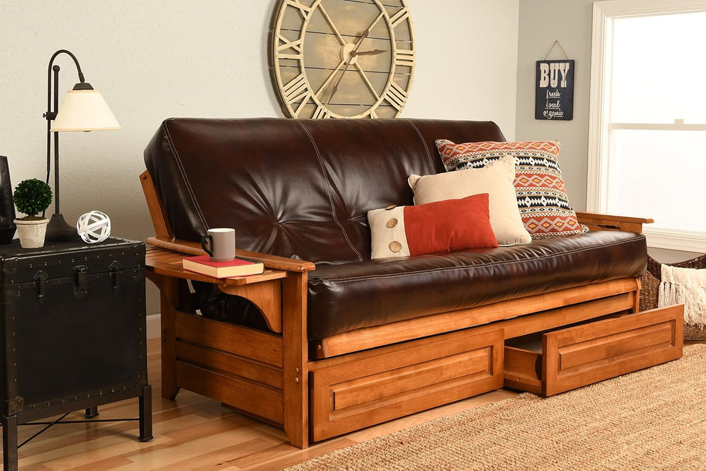 Kodiak Furniture Phoenix Futon Set with Oregon Trail Java Mattress and Storage Drawers, Full, Barbados