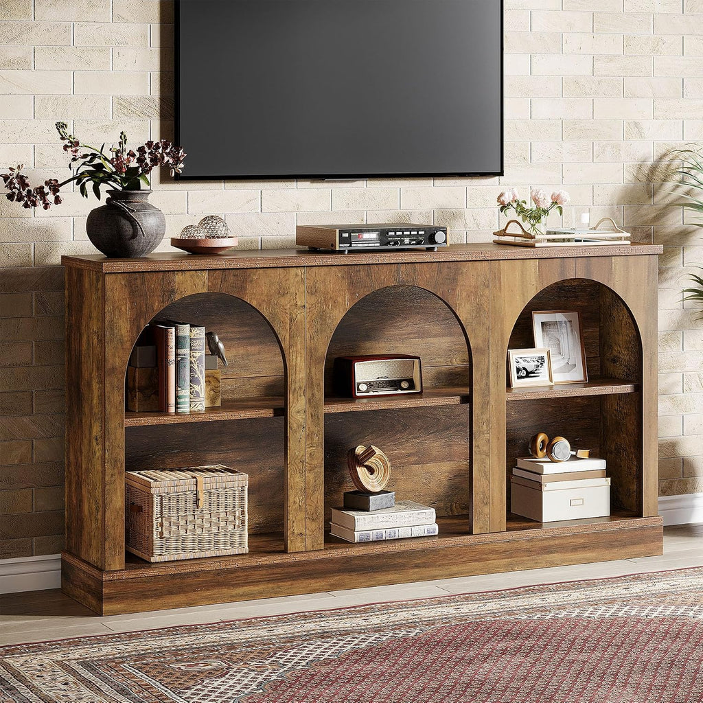 Tribesigns TV Consoles for Living Room, Television Stand for 55/60/65 Inch TV, Farmhouse Media Entertainment Center Stand with Storage Cabinets, Rustic Brown