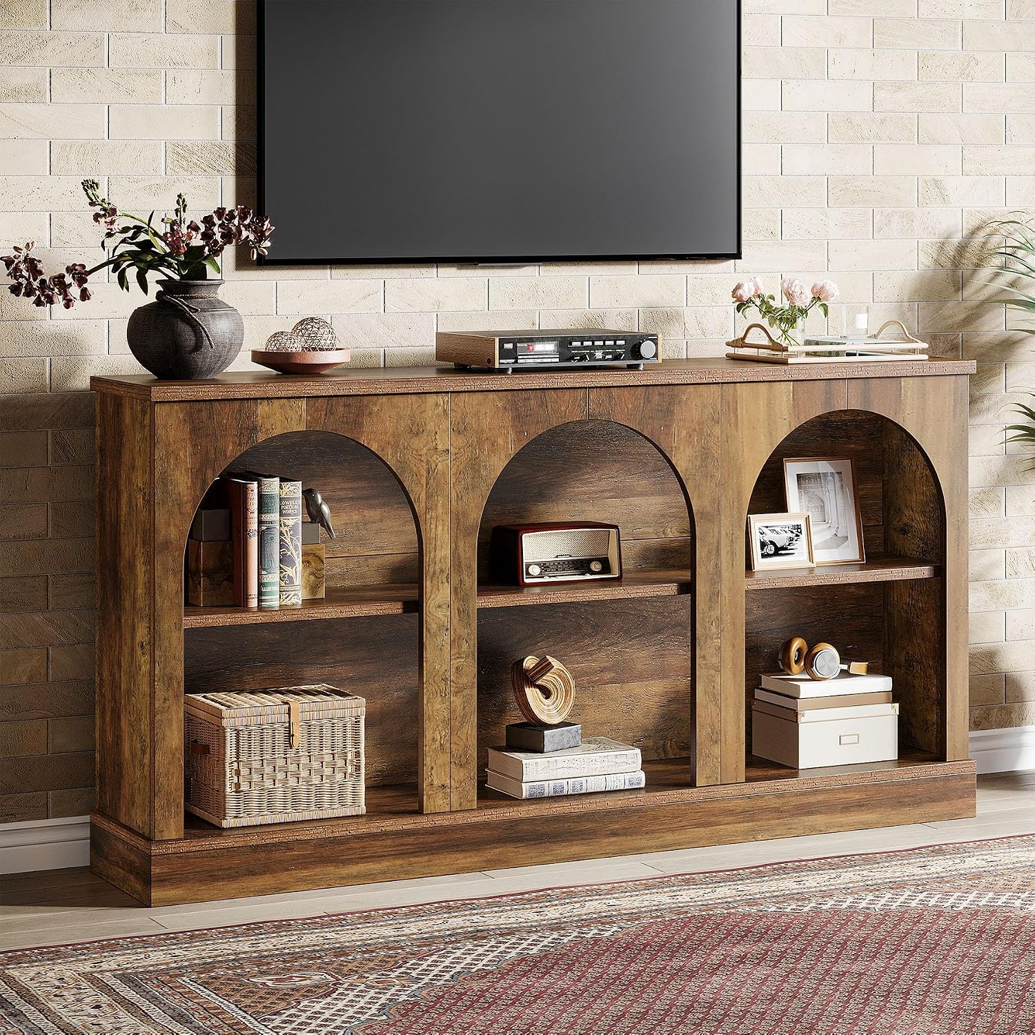 Tribesigns TV Consoles for Living Room, Television Stand for 55/60/65 Inch TV, Farmhouse Media Entertainment Center Stand with Storage Cabinets, Rustic Brown