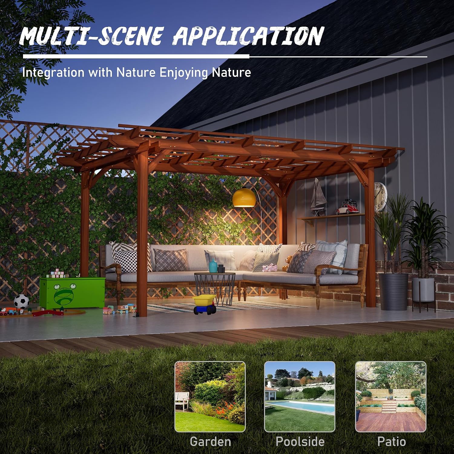 Wood Pergola Gazebo for Climbing Plants - Free Standing Outdoor Garden Structure with Waterproof Solid Fir, Windproof Level 6 & 200lb Snow Load - Backyard, Patio, Poolside Brown (12 x 10 FT)