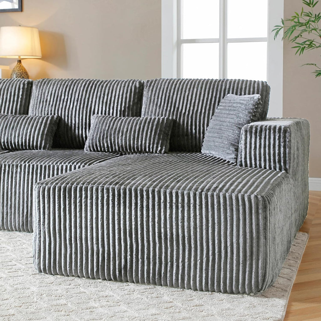 108' Boneless Couches for Living Room, L Shaped Comfy Cloud Modular Sectional Memory Foam Deep Seat Boneless Couch, No Assembly Required Sofa for Living Room with Right Facing Chaise, Dark Grey