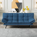 Futon Sofa Bed Convertible Couch, Blue Linen Sofa Bed with Memory Foam, Adjustable Backrest & Armrests, Multifunctional Small Loveseat Sleeper Sofa for Living Room, Apartment, Office