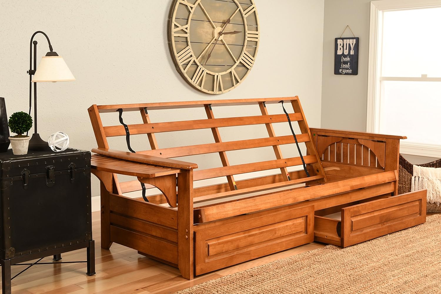 Kodiak Furniture Phoenix Futon Set with Oregon Trail Java Mattress and Storage Drawers, Full, Barbados