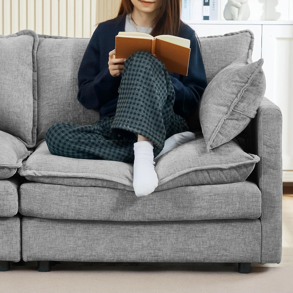 Eafurn Oversized Reversible Modular Sectional Sofa with Movable Ottoman, 4 Seater Convertible L Shaped Corner Couch Modern Chenille Sofa Set w/Double Layers Seat Cushions for Living Room Apartment