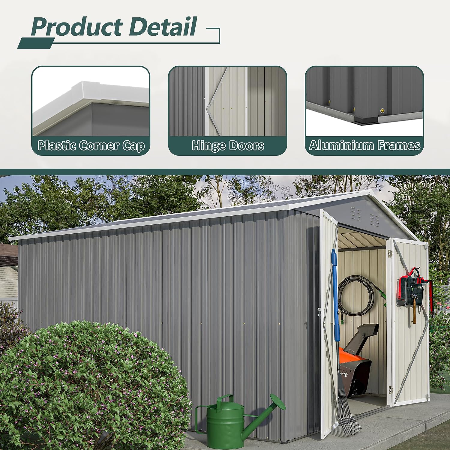 YOPTO 10X10 FT Outdoor Storage Shed,Metal Shed W/Lockable Doors,Air Vents & Sloped Roof,Garden Tool House W/Updated Frame Structure,for Backyard Patio Lawn,Gray
