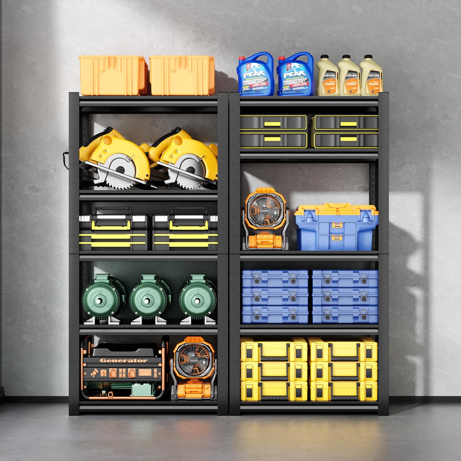 Set of 2 Garage Shelving,5-Tier Heavy Duty Shelving Unit,3000LBS Adjustable Metal Storage Shelves,Storage Rack Units for Industrie,Shed,Warehouse,Basement,Black,15.7' Dx23.6 Wx63 H