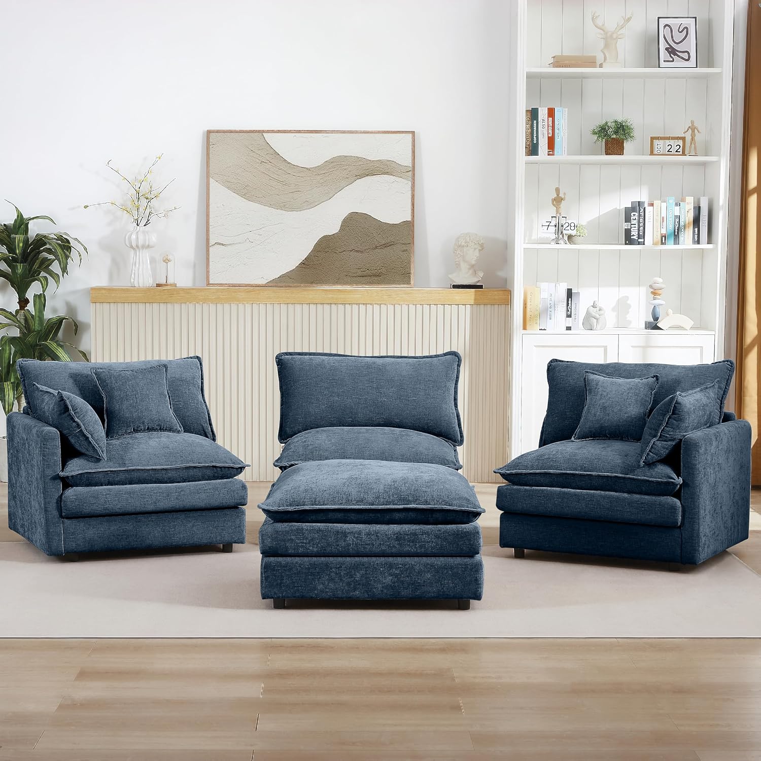 Eafurn Oversized Reversible Modular Sectional Sofa with Movable Ottoman, 4 Seater Convertible L Shaped Corner Couch Modern Chenille Sofa Set w/Double Layers Seat Cushions for Living Room Apartment