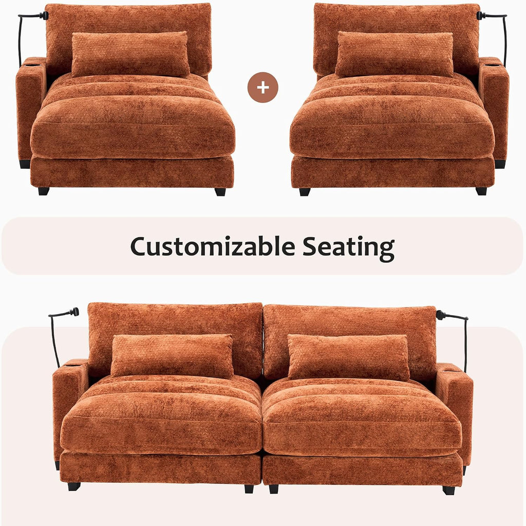 Yoglad Oversized Recliner Lounge Chair with USB Charging & Phone Holder - 400lb Heavy Duty Soft Chenille Reading Chair for Adults, Perfect for Small Spaces in Bedroom/Living Room, Orange