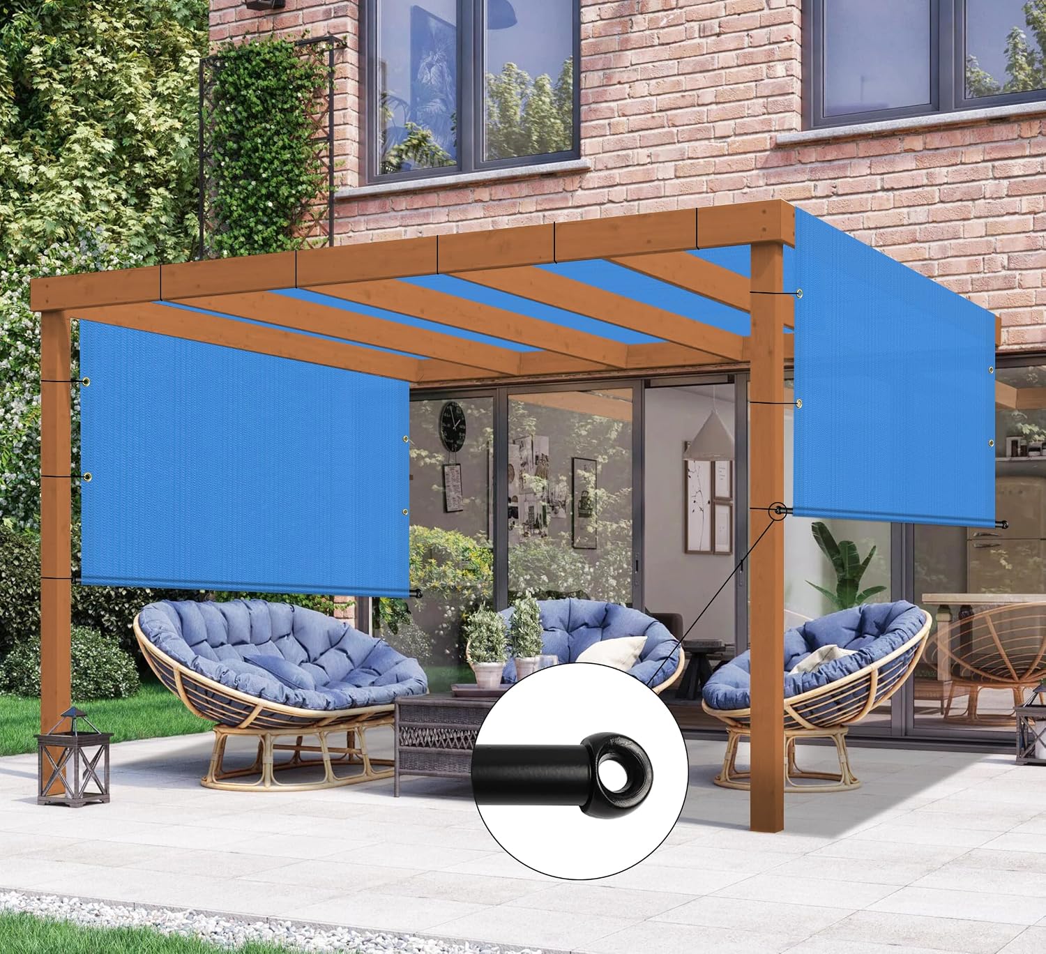 10' x 4' Universal Pergola Shade Cover Replacement Canopy with Grommets Weighted Rods Permeable for Outdoor Patio Porch Backyard Gazebo Blue