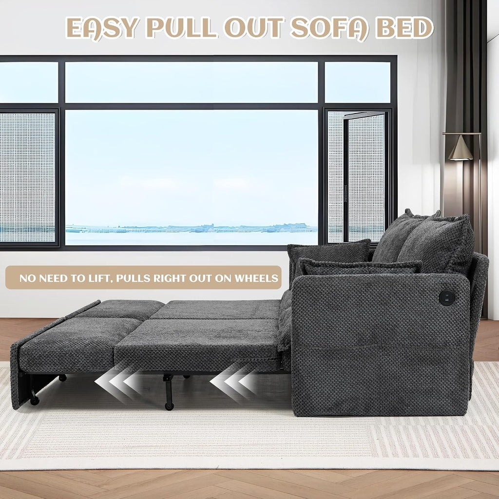 SUNWAVE 74' King Pull Out Sofa Bed -Convertible Sleeper Sofa Bed, Corduroy Pull Out Couch with USB Charging,Side Pockets for Living Room,Bedroom,Small Spaces(Charcoal, 74') | Stay Charging w/ USB, Loveseat by day, Sleeper by night, Space Saving
