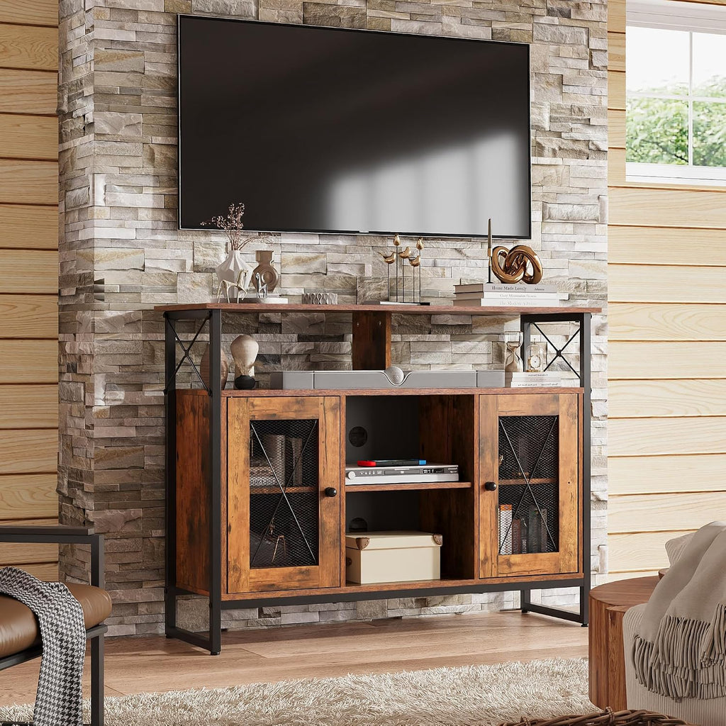 WLIVE TV Stand for 43 Inch TV, Small Entertainment Center with Storage Cabinet & Adjustable Shelves, Farmhouse Industrial TV Stands for Living Room and Bedroom, 32' TV Console, Rustic Brown