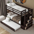 Harper & Bright Designs Twin Over Twin Bunk Bed with Staircase and Trundle, Solid Wood Bunk Beds with 4 Storage Drawers and Safety Guard Rail, Kids Bunk Bed Frame, No Box Spring Needed (Espresso)