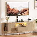YITAHOME Fluted TV Stands for Living Room with Mount, Modern Entertainment Center for 32-70 inch TVs, LED Curved TV Stand with PowerOutlets & LED Light, Curved Profile Design, Natural Oak