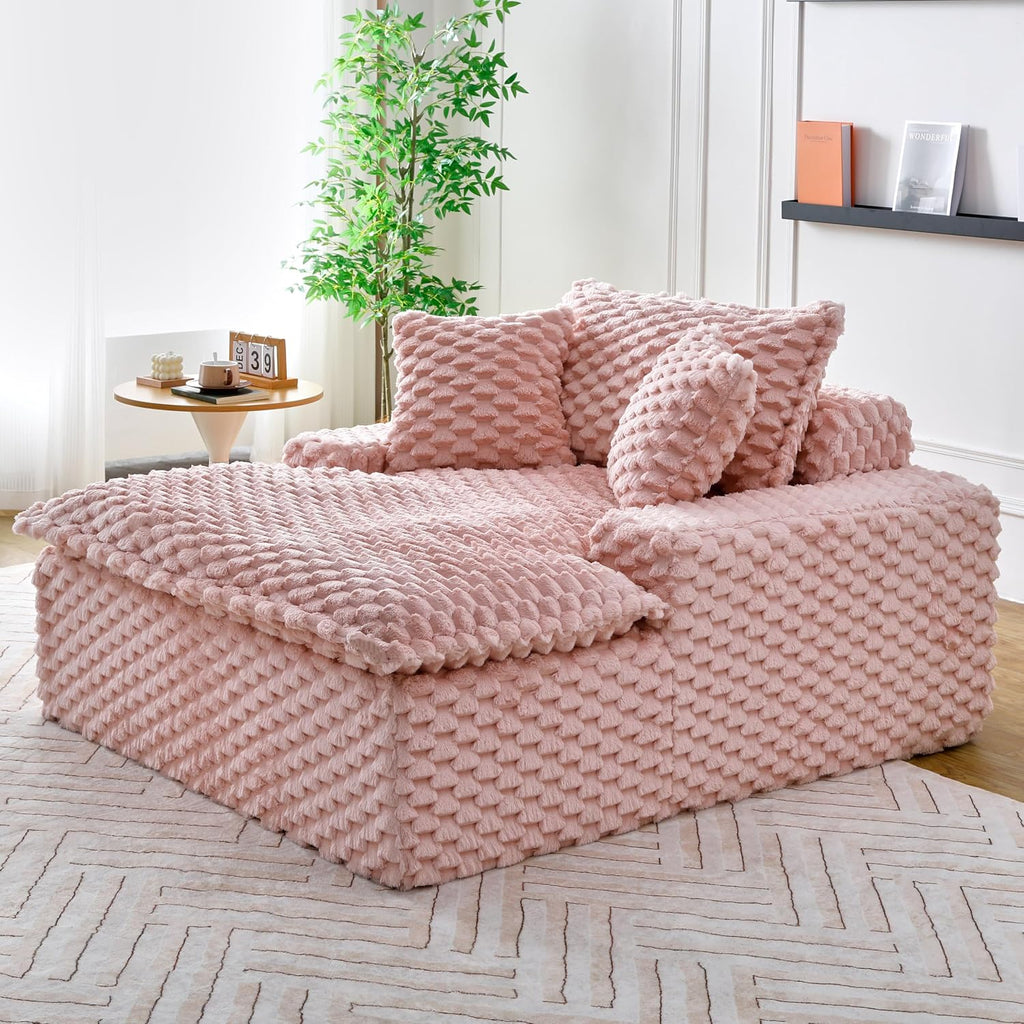51 Inch Lounge Sofa, Boneless Cloud Couch for Living Room Bedroom, Comfy Reading Chair for Adults, Soft Textured Sleeper Chair with 2 Pillows, Frameless Floor Seating (Pink)