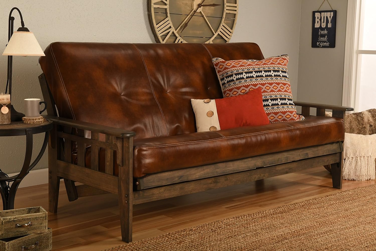 Kodiak Furniture Tucson Full Futon Set in Rustic Walnut Finish, Oregon Trail Saddle