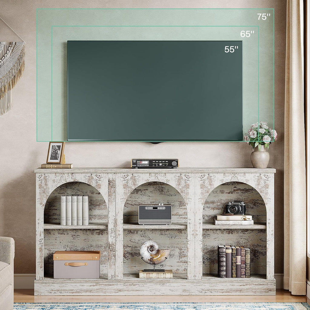 Tribesigns TV Media Consoles for Living Room, Farmhouse Entertainment Center with Storage Cabinets, Modern Television Stand for Bedroom, Distressed White