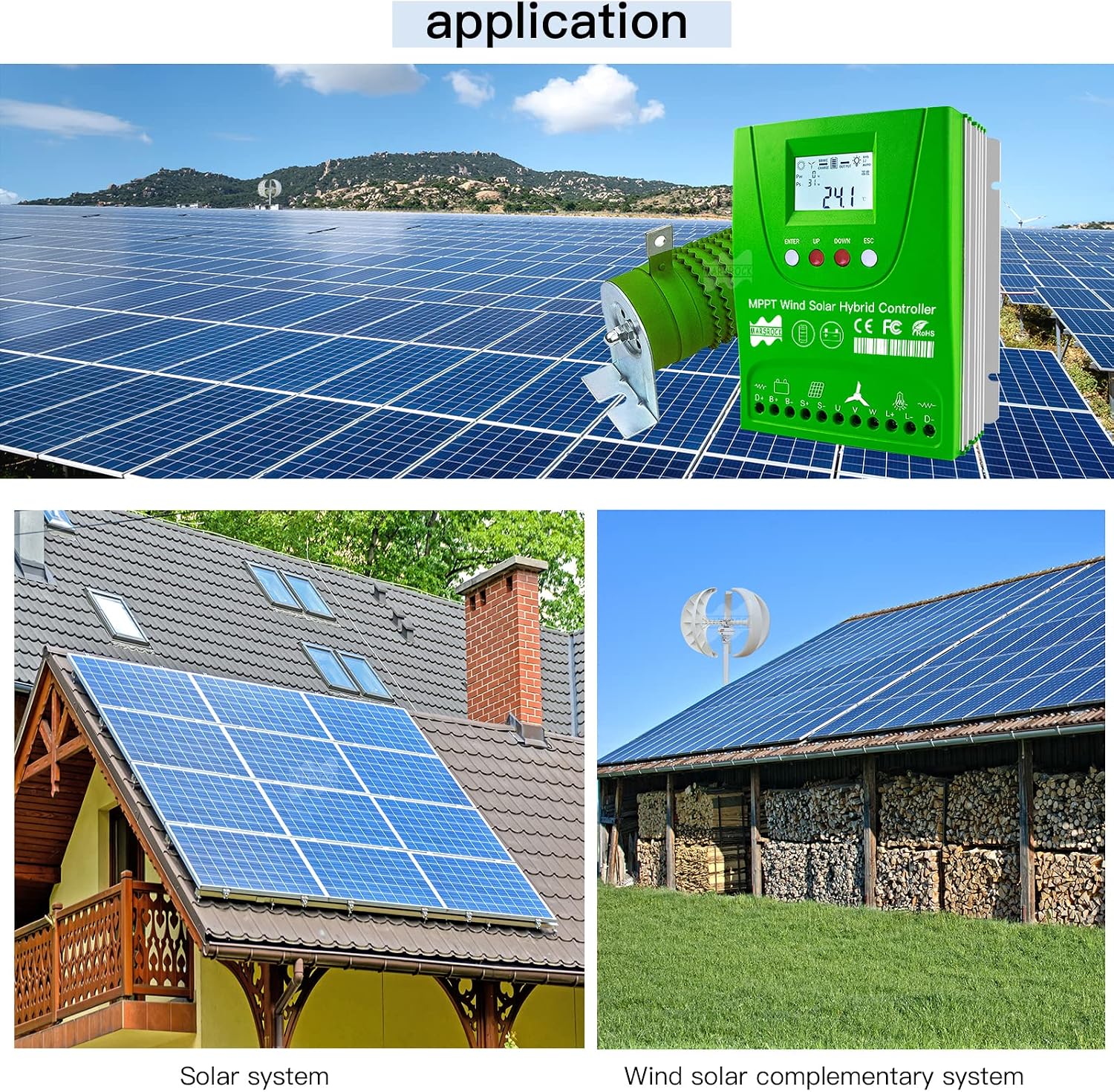 Marsrock 2000W 12V/24V Off Grid MPPT Wind Solar Hybrid Charge Controller,1000W Wind Turbine & 1000W Solar Panels Charge Controller with Dump Load,Suitable for Lithium Lead-Acid Gel Battery