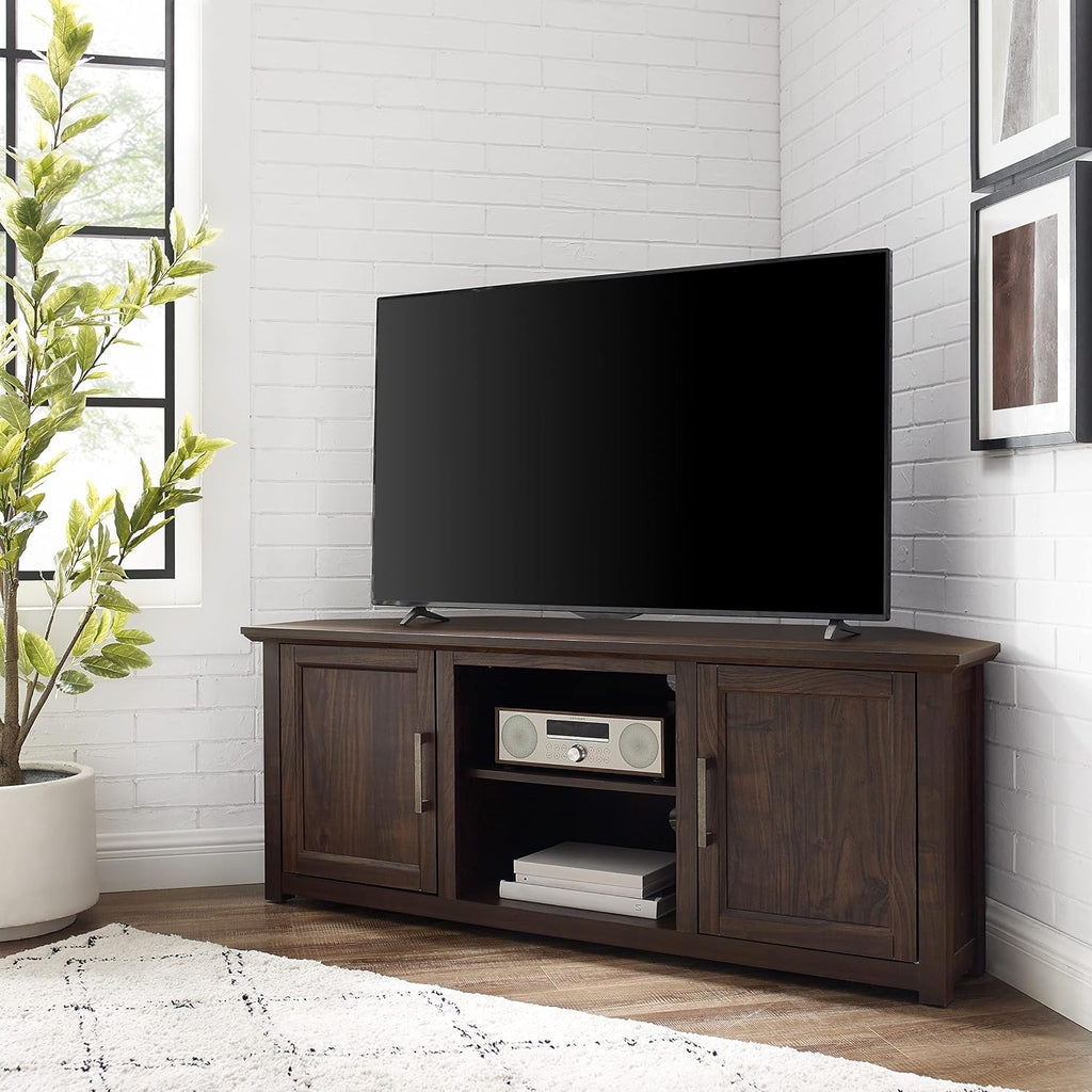 Crosley Furniture Camden Corner TV Stand for 65+ inch TVs, Entertainment Center with Storage Shelves, Dark Walnut