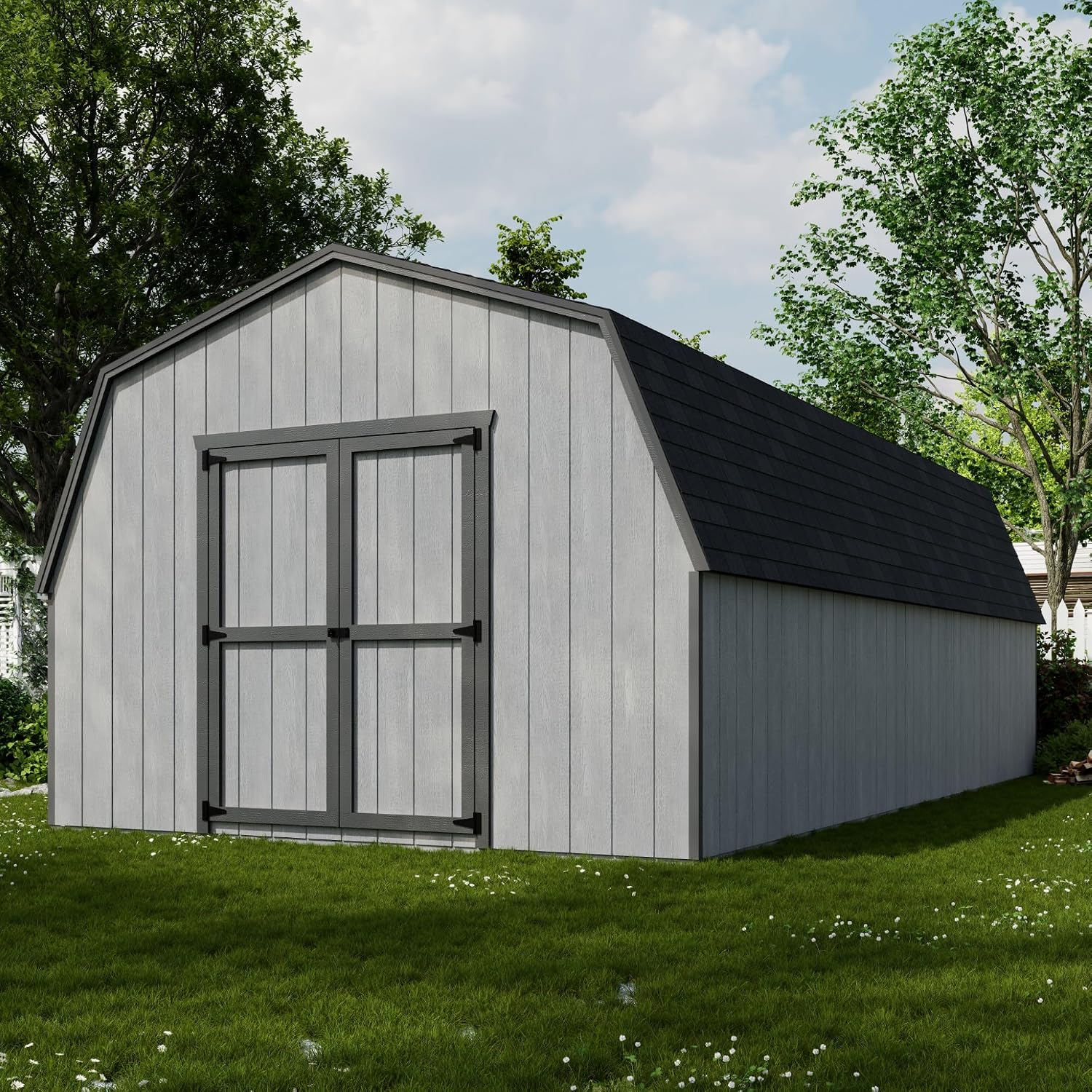 Little Cottage Co. 12x24 Value Gambrel Barn with 4 ft. Sidewalls with Floor, Outdoor Wood Storage Shed Do-It-Yourself Precut Kit