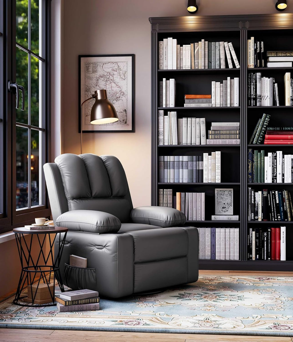 GarveeHome Oversized Recliner Chairs with 1.5X Sponge Filling, 360° Swivel Lazy Recliner Chair for Adults, Manual Rocking Chair with Cup Holder for Living Rooms, Bedrooms, and Nurseries