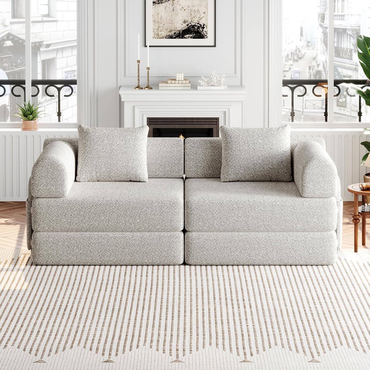 4-in-1 Convertible Folding Sofa Bed, 72' Oversized Chenille Upholstered Boneless Couch, Loveseat Sleeper Sofa Bed, Floor Sofabed Modular Futon Couch for Living Room Bedroom Lounge, Beige