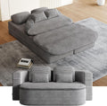 Convertible Folding Futon Sofa Bed, 2-in-1 Corduroy Love seat Sleeper Sofa with Functional Blanket, Foldable Full Size Guest Couch Bed with 4 Soft Pillows for Living Room (Grey)