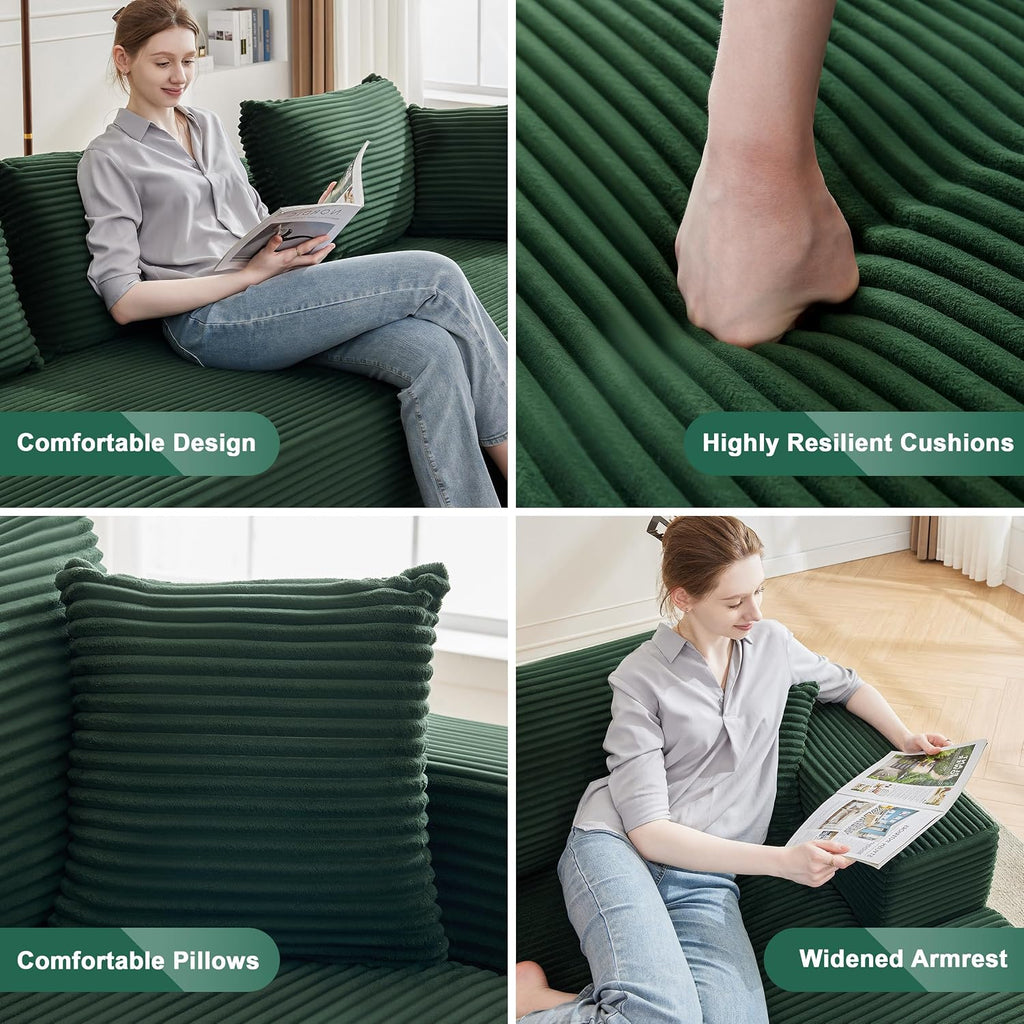 Mangodan 110' Cloud Sectional Couch, Boneless Sofa for Living Room, Modular Sectional Sofa with Deep Seat, Comfy Fluffy Couch with L-Shaped Chaise, No Assembly Required (Right-Facing Chaise, Green)