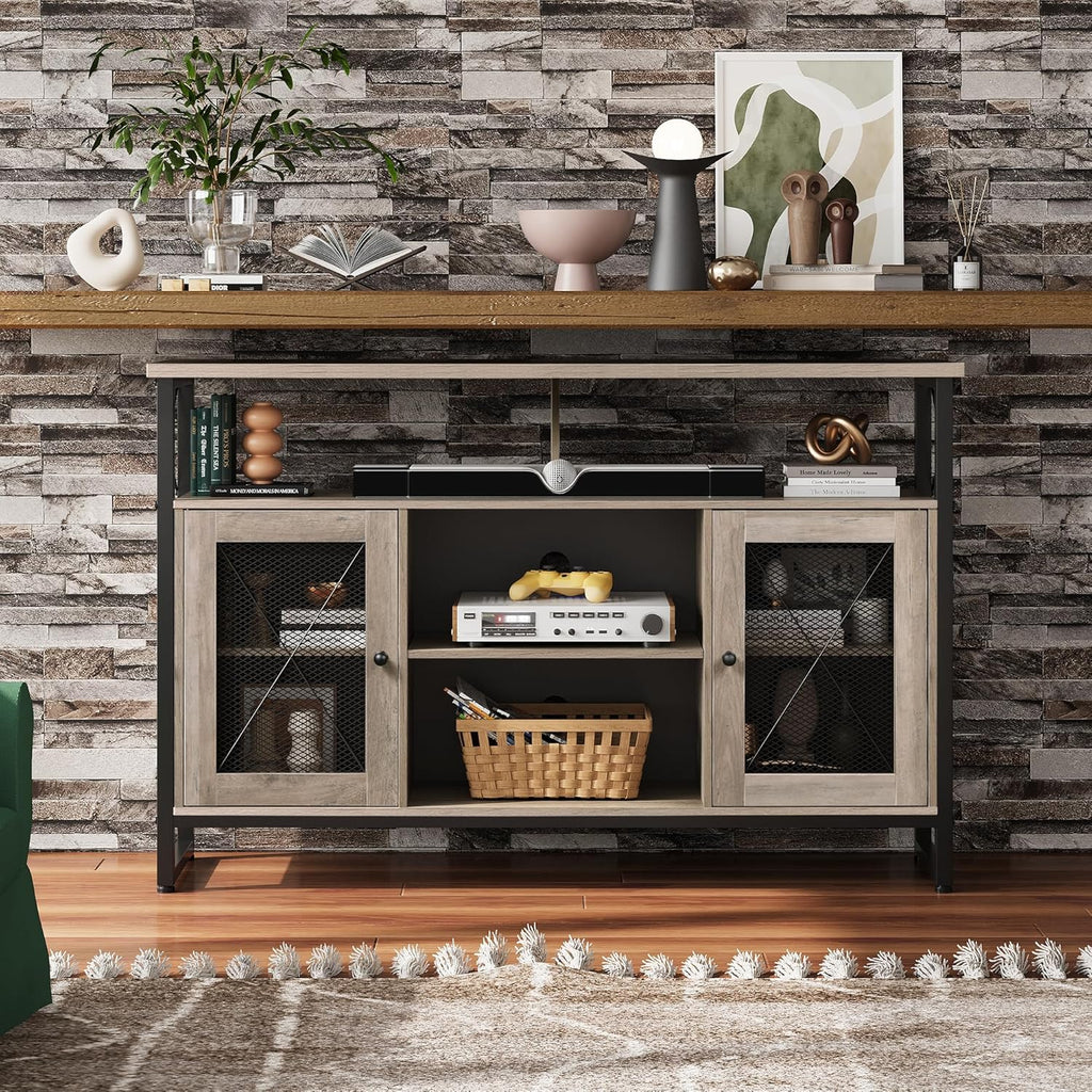 WLIVE TV Stand 55 inch TV, Tall Entertainment Center and Industrial TV Console Cabinet with Storage for Bedroom Living Room, Greige