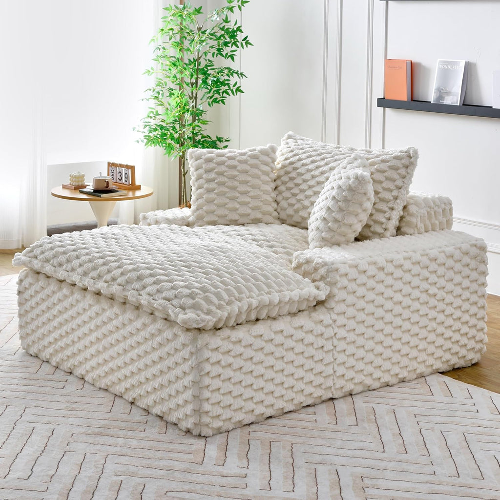 51 Inch Lounge Sofa, Boneless Cloud Couch for Living Room Bedroom, Comfy Reading Chair for Adults, Soft Textured Sleeper Chair with 2 Pillows, Frameless Floor Seating (White)