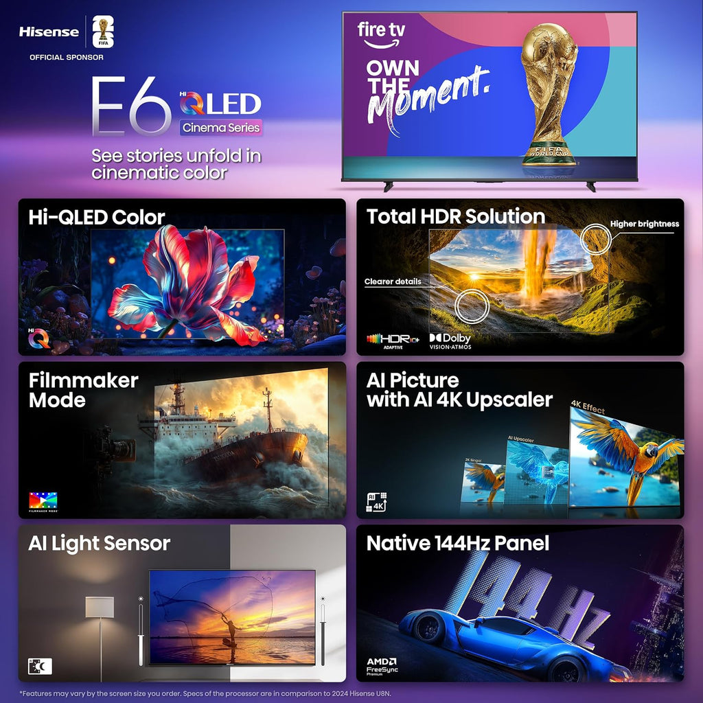 Hisense 100' Class E6 Series QLED 4K UHD Smart Fire TV (100E6QF, 2025 Model) - QLED, Native 144Hz, Dolby Vision IQ · Atmos, Motion Rate 240, HDR 10+, Game Mode Pro, Voice Remote with Alexa