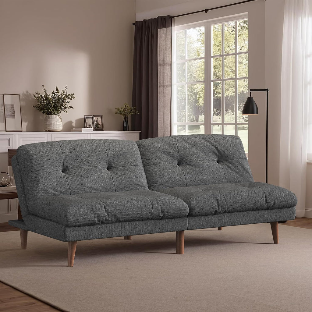 Flamaker Convertible Futon Sofa Bed Futon Couch with Adjustable Back Upholstered Sleeper Sofa Bed for Living Room Furniture (Fabric,Grey)