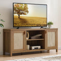 SICOTAS TV Stands for Living Room : Rattan TV Console Cabinet with Storage and Shelf, Boho Entertainment Center, 59' Media Console for 55, 65 Inch TV, 26' Tall Television Stands, Oak