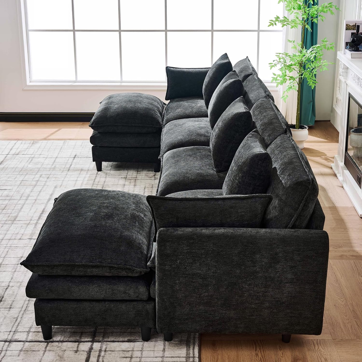 Eafurn 141' Oversized Modular Sectional Sofa Convertible U Shaped Couch for Living Room - 6 Seater Chenille Couches Set with Ottomans and Waist Pillows for Living Room Apartment