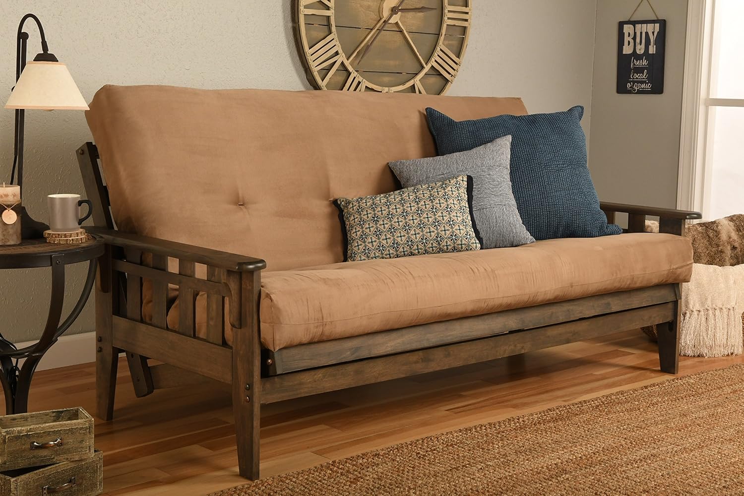Kodiak Furniture Tucson Full Size Futon Set In Rustic Walnut Finish, Suede Peat